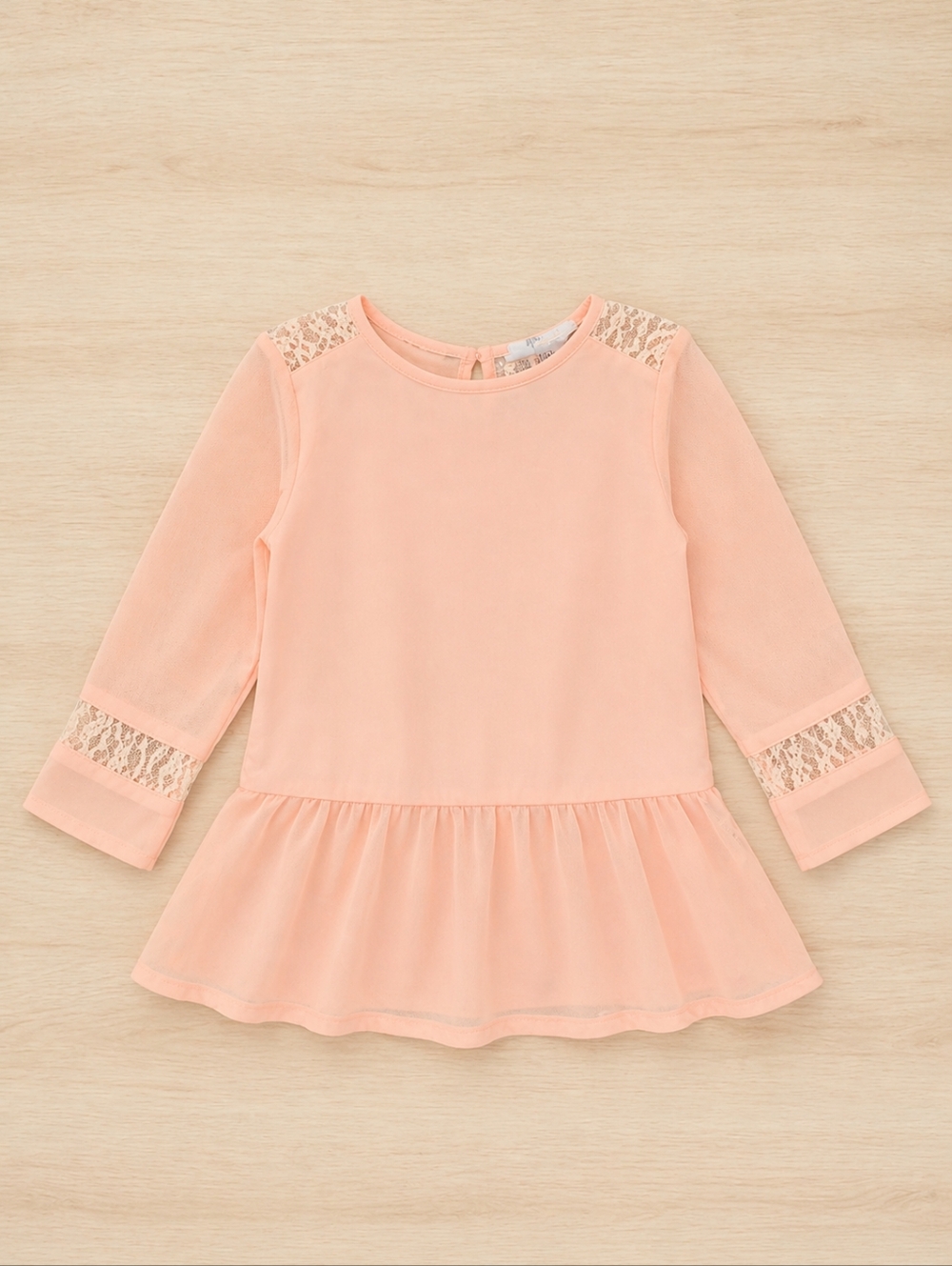 H&M Light Pink Sheer Peplum Blouse with Lace Trim